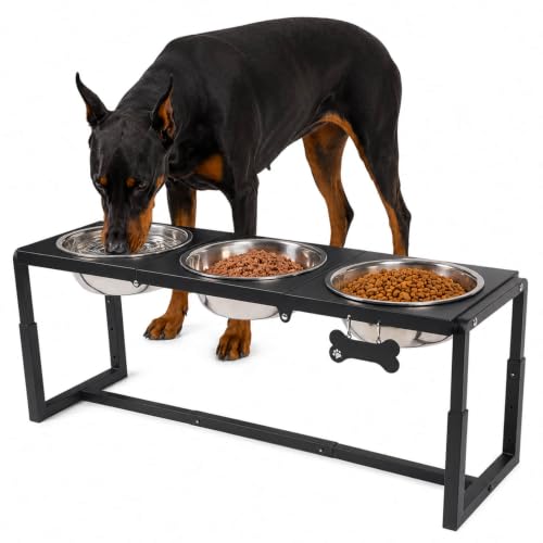 Metal Elevated Dog Bowls (Black-111oz x 3 / Height: 8.8-14")