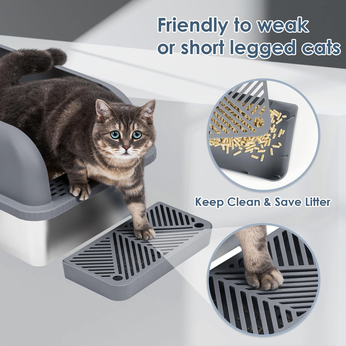 XL Enclosed Stainless Steel Cat Litter Box for Big Cats (Grey & Sliver / Large)