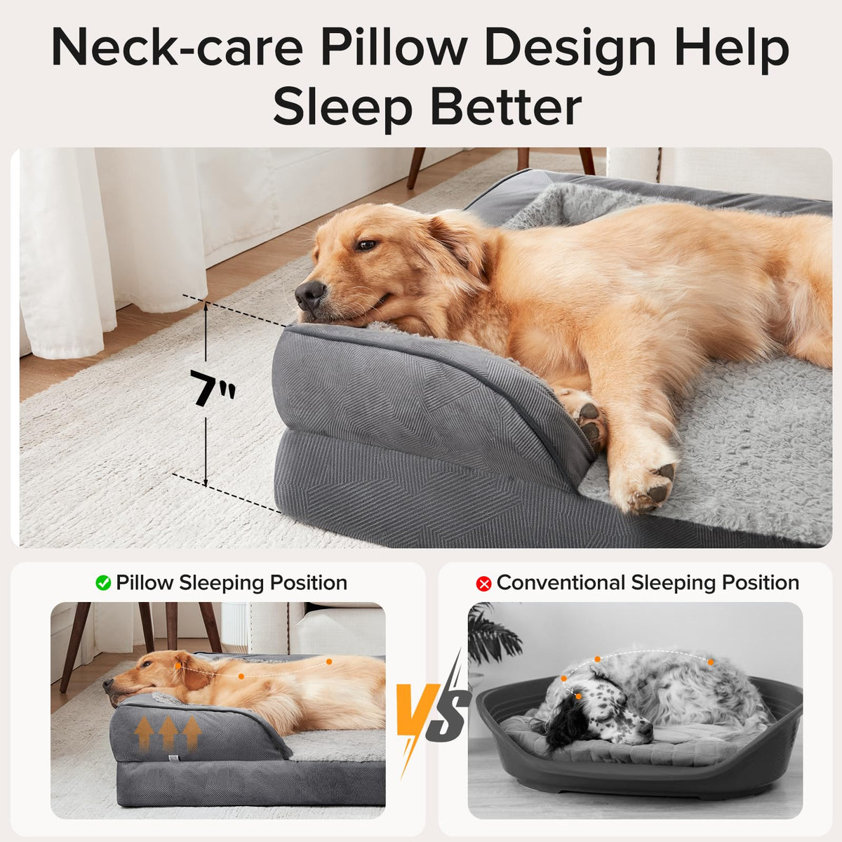 L Plus Orthopedic Dog Bed for Large Dogs (Grey / L- PLUS (38"x 28"x 7"))
