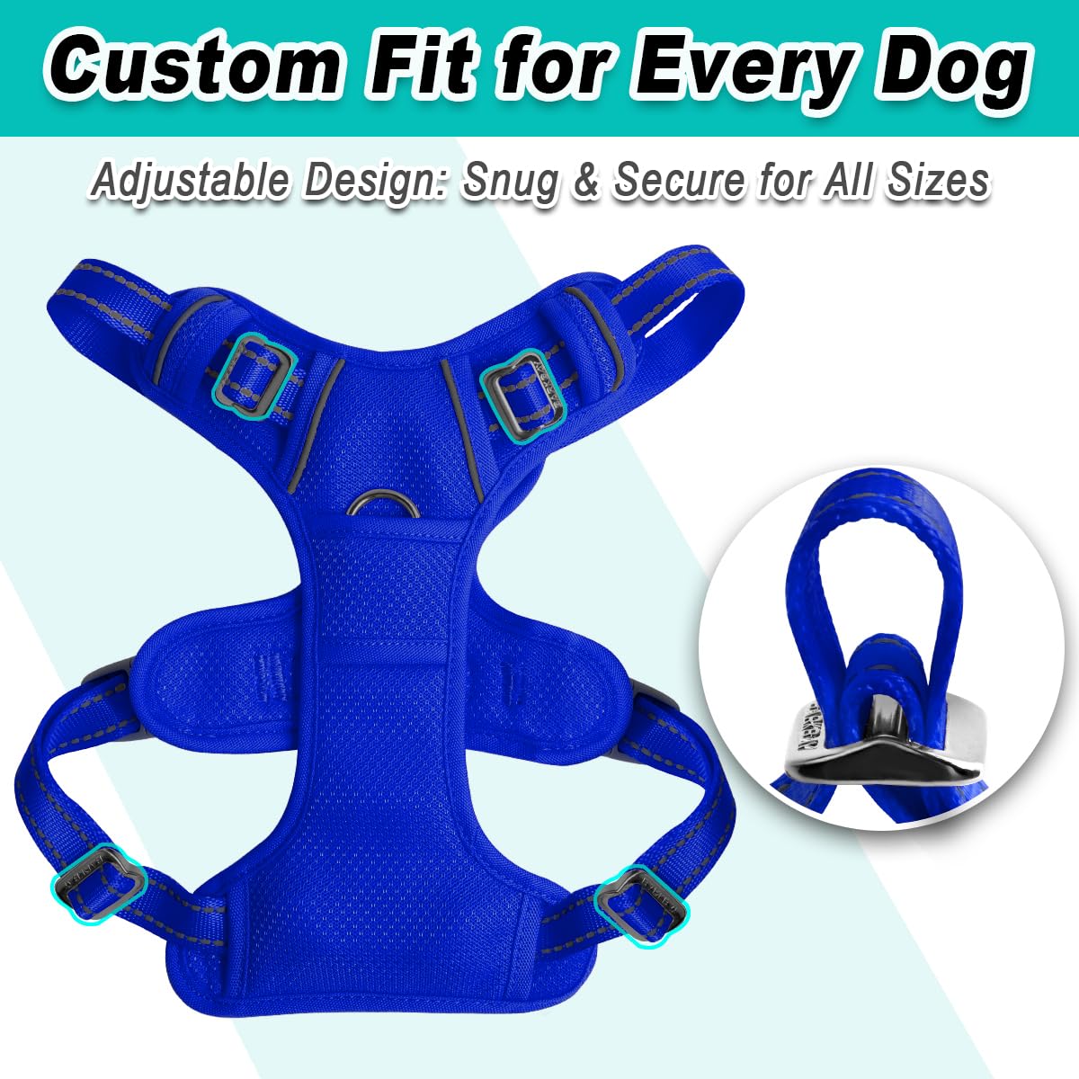 Dog Harness for Large Dog No Pull Mesh 2 Clips Dog Vest (Sapphire Blue-Mesh / Large)