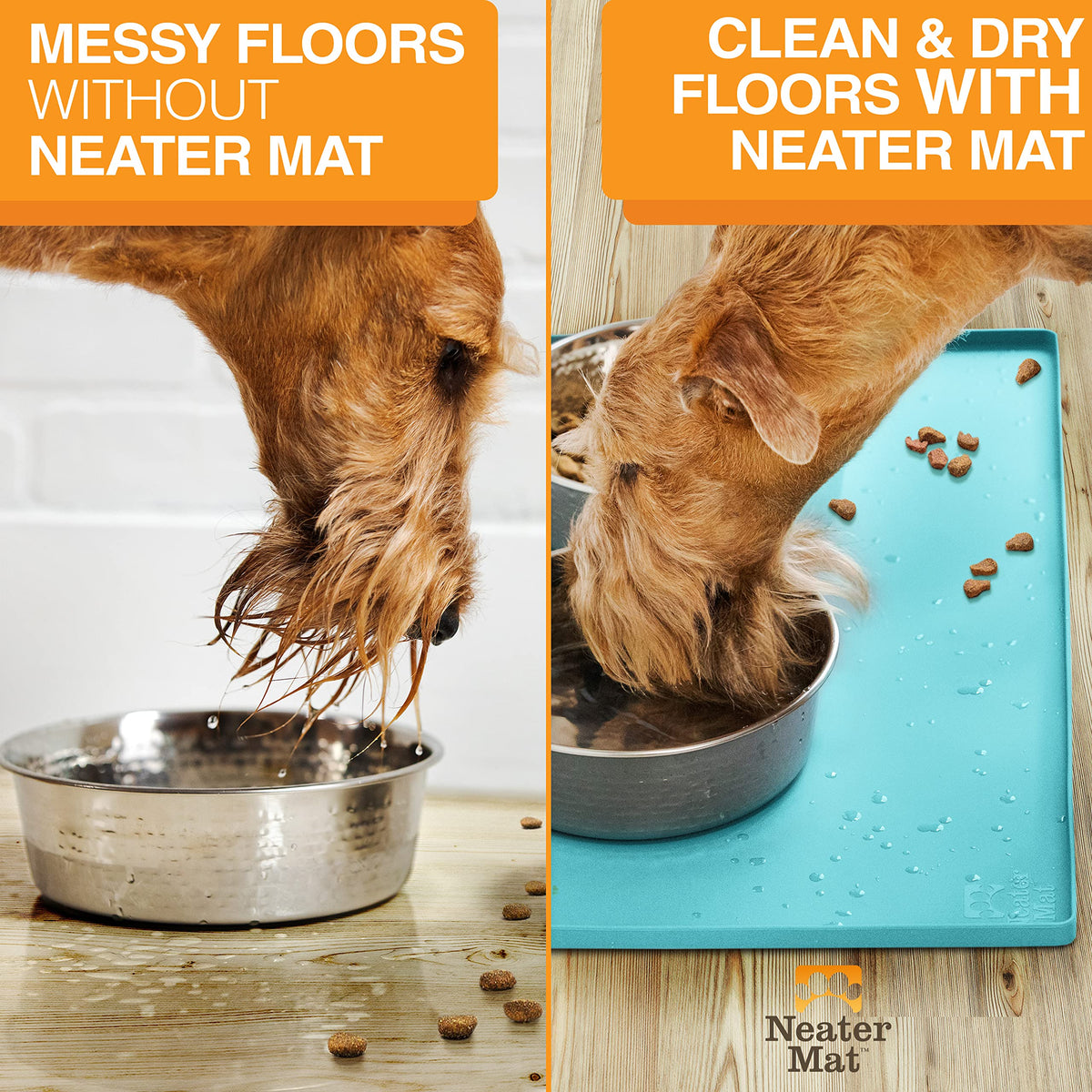 Neater Mat Pet Mats for Food and Water (16"L x 10"W / Aquamarine)