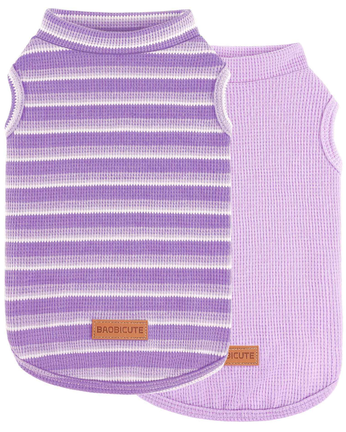 2Pack Dog Shirts Lightweight Waffle Dog Shirt for Small Dogs Sleeveless Dog Shirt for Small Medium Boy Girl Dogs Cozy & Breathable Pet Vest (L(Back: 15.7", Chest: 20.5", 13.2-19.8lbs) / Striped+Deep Purple)