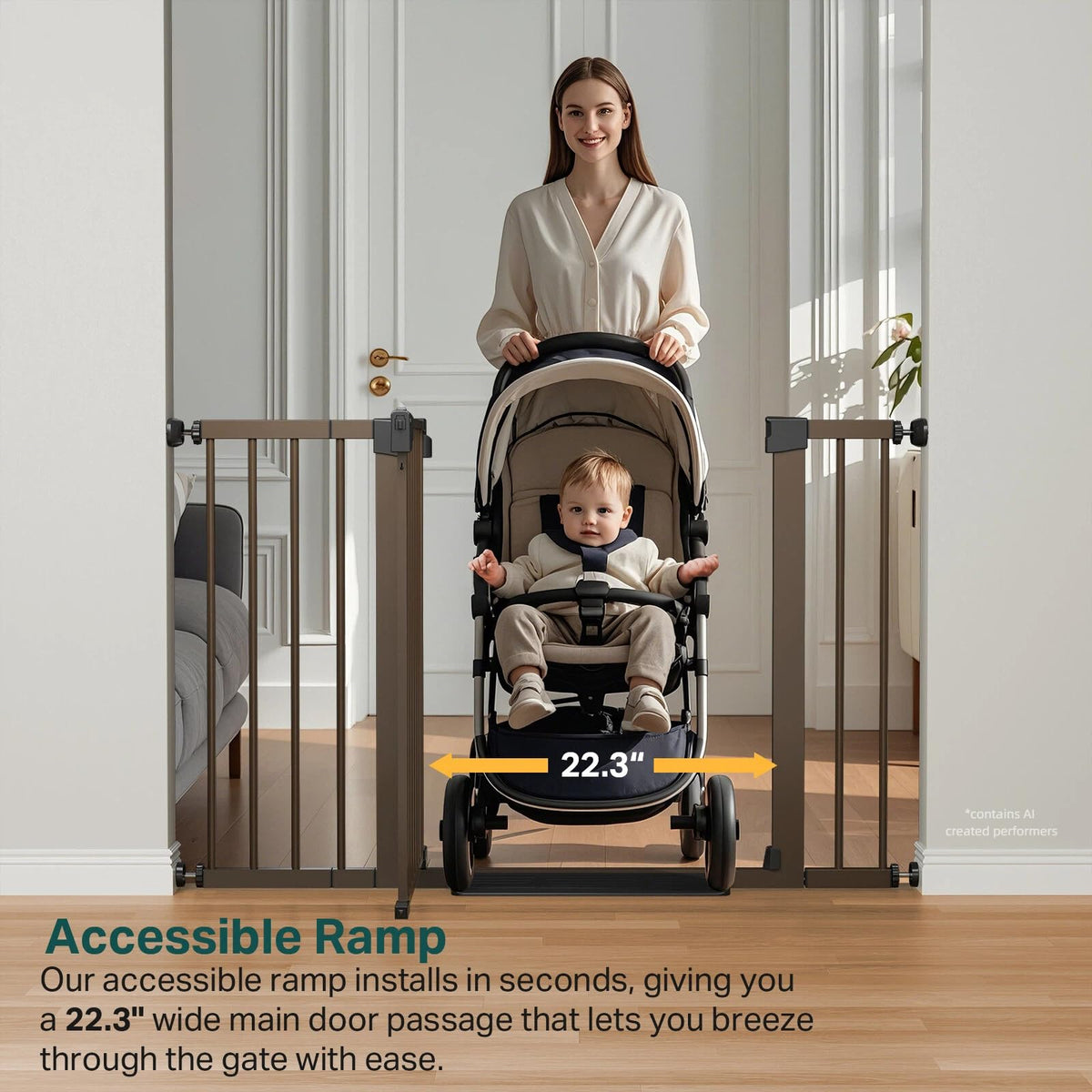 30 48 in Baby Gate for Stairs (Brown / 30-48"W x 30.5"H)