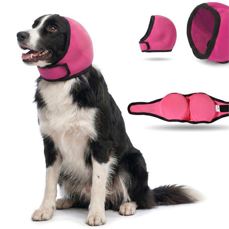 Dog Ear Muff Waterproof Noise Canceling Ear Protection (Pink / Small)