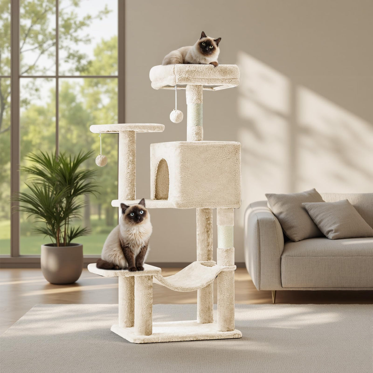 Small 44 in Cat Tree Tower with Natural Sisal Scratching Posts (Beige / 43.6Inch)