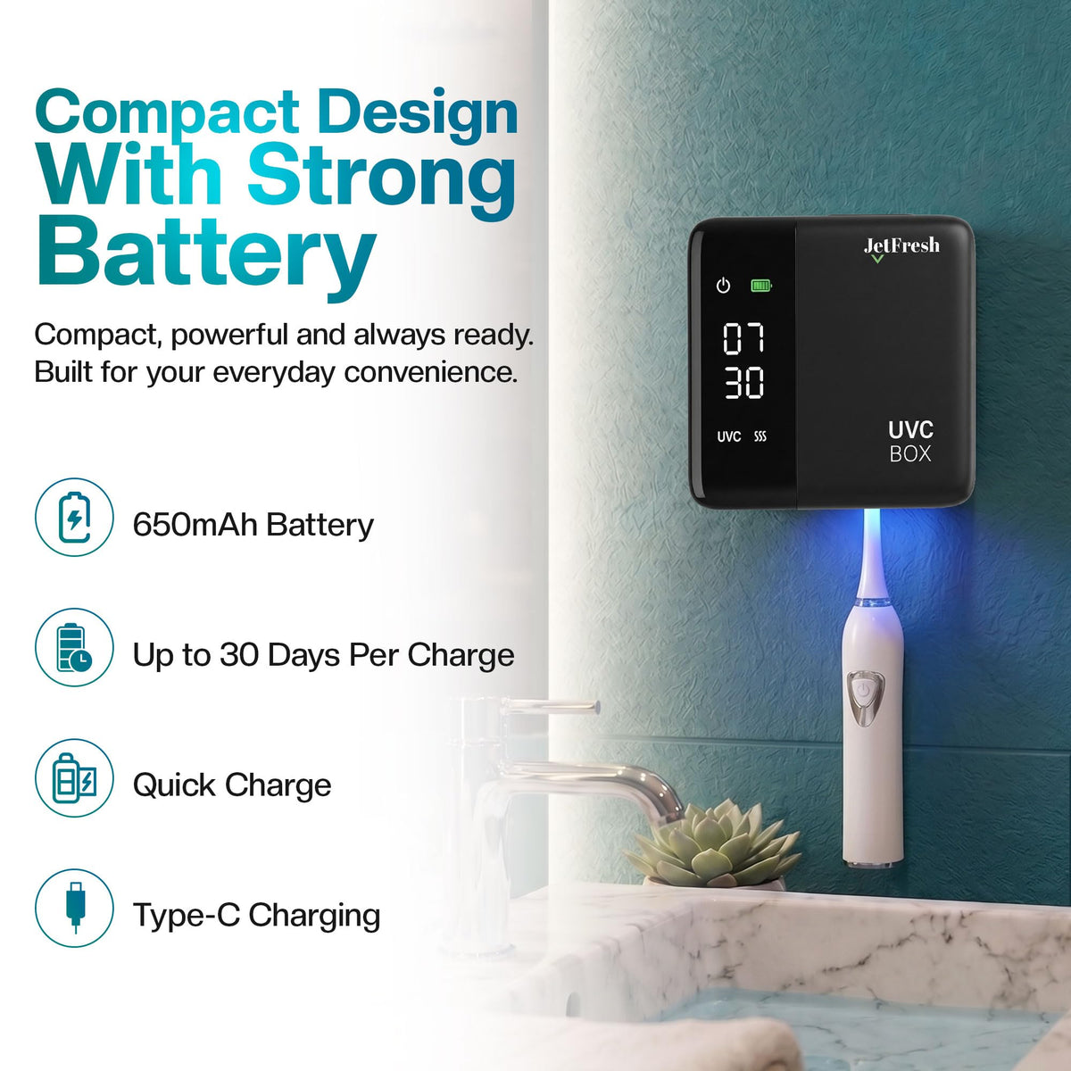 UV Toothbrush Sanitizer Holder & Cleaner with LED Clock Display (Sx-7 Black)