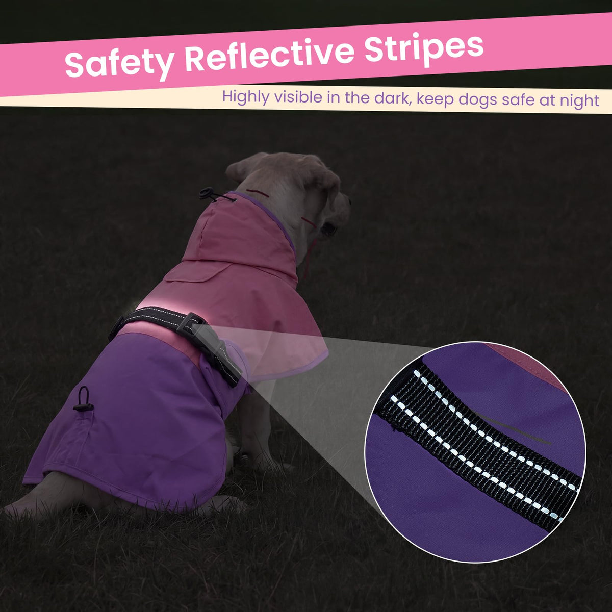 Dog Raincoat Waterproof Rain Jacket with Hood (XL(Back Length19.9") / Pink Purple)