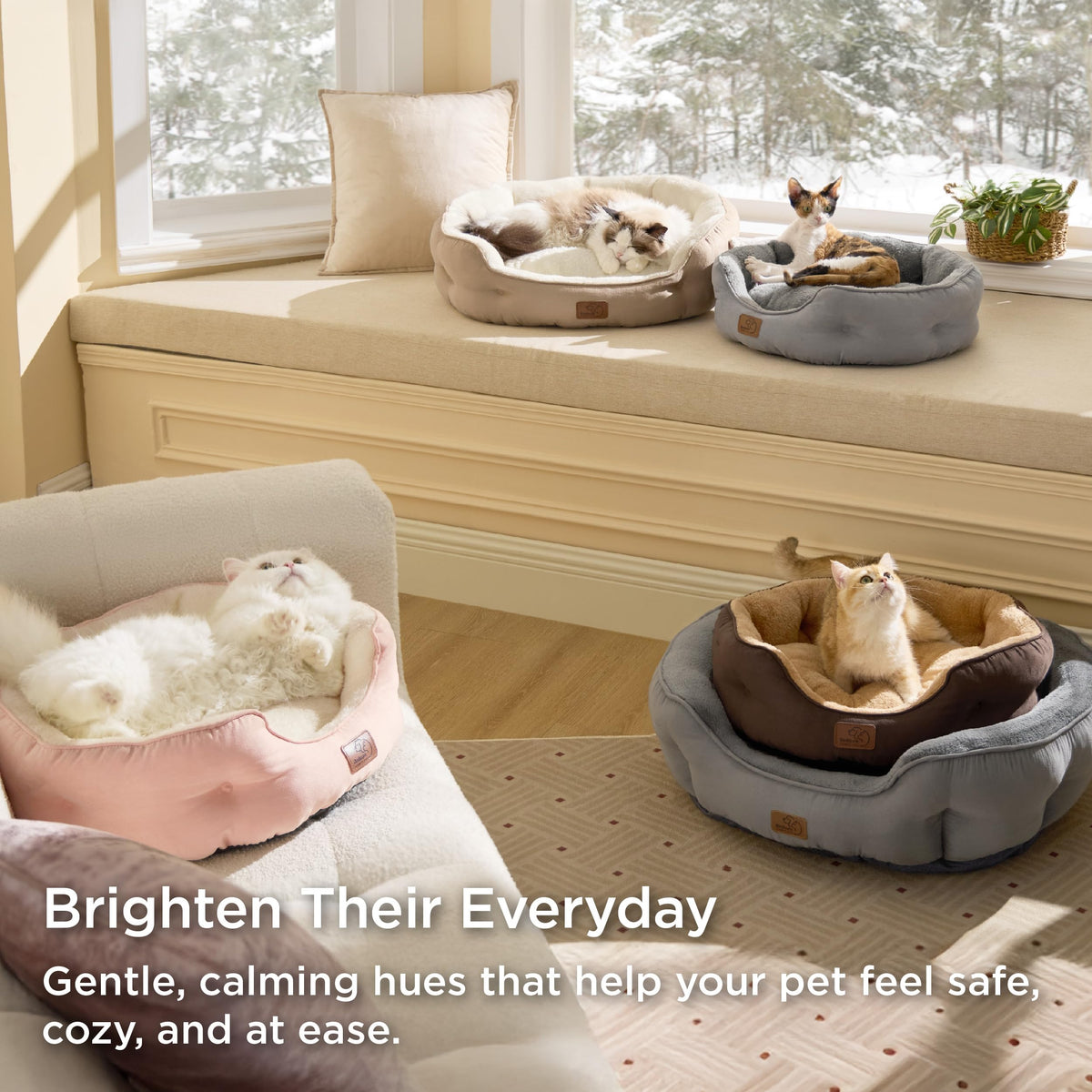Small Dog Bed Washable (20"L x 19"W x 6"Th / Camel)
