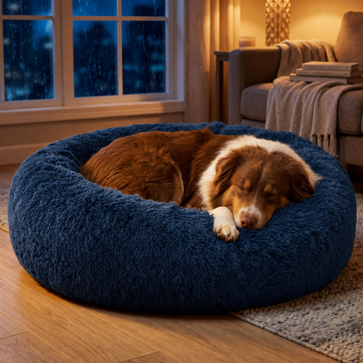 SupportMax® Calming Dog Beds Large Sized Dog Washable Pet Bed (Navy / L(36x36x8))