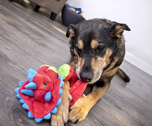 Dinos Frills Squeaky Plush Dog Toy with Chew Guard Technology (Dinos Frills (Red) / Large)