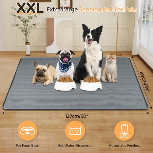 Dog Food Mat 50''x35'' Extra Large Dog Mat for Food and Water (50"L x 35"W / Dark Grey)