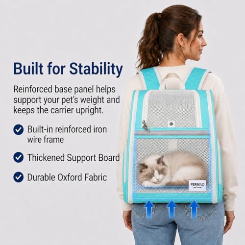 Cat Backpack Carrier for Small Dogs and Medium cat Puppy Kitten Bunny Pet Carrier Backpack Collapsible with Fully Ventilated Mesh with Safety Leash (LightGreen / 12.9"L x 10.62"W x 15.5"H)