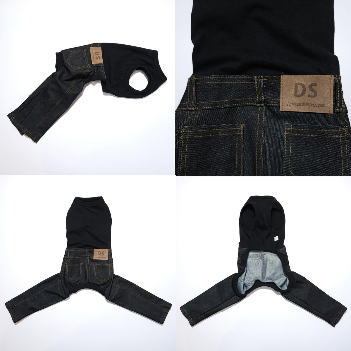 D Doggy Star Italian Greyhound Clothes Sleeveless Jeans Onesie Outfit Whippet for Dog Coat (2XL / Black Jean)