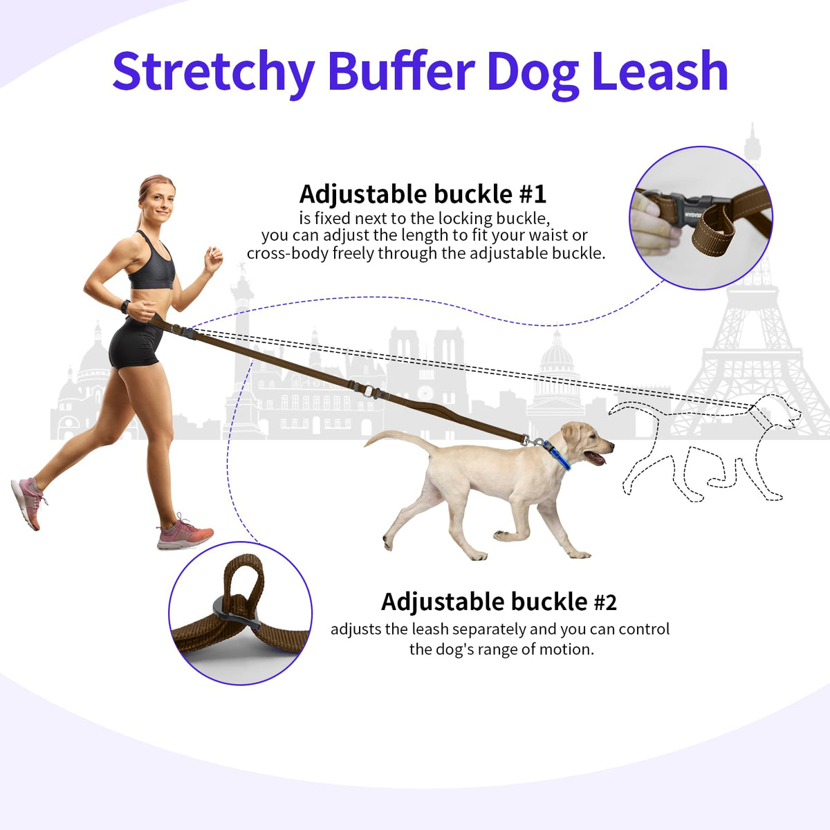 Hands Free Dog Leash by Kazazoo (Brown / L)