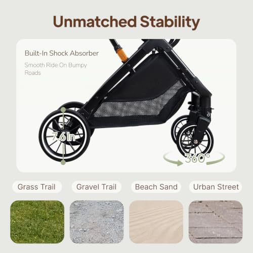 3-in-1 Dog Stroller for Small and Medium-Sized Dogs up to 33 lbs (Black)