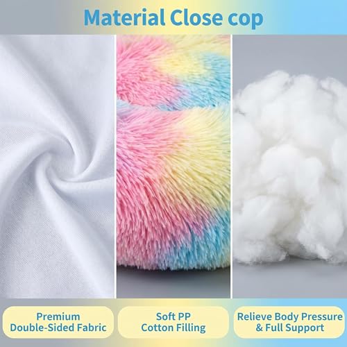 2-in-1 Convertible Cat & Dog Bed Cave with Removable Zipper Hood, Converts to Calming Donut Bed, Reversible Plush & Cooling Ice Silk Cushion (Rainbow Color, 19.7 in Small Size) (Rainbow Color / 19.7 in Small Size)