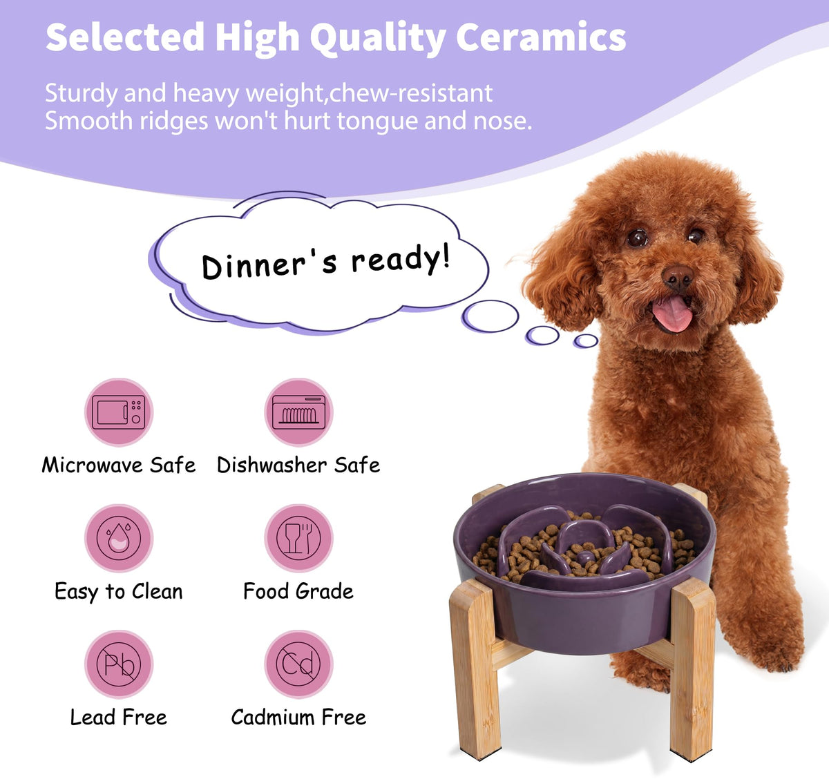 Elevated Slow Feeder Dog Bowl (Purple / 1.5 Cups)