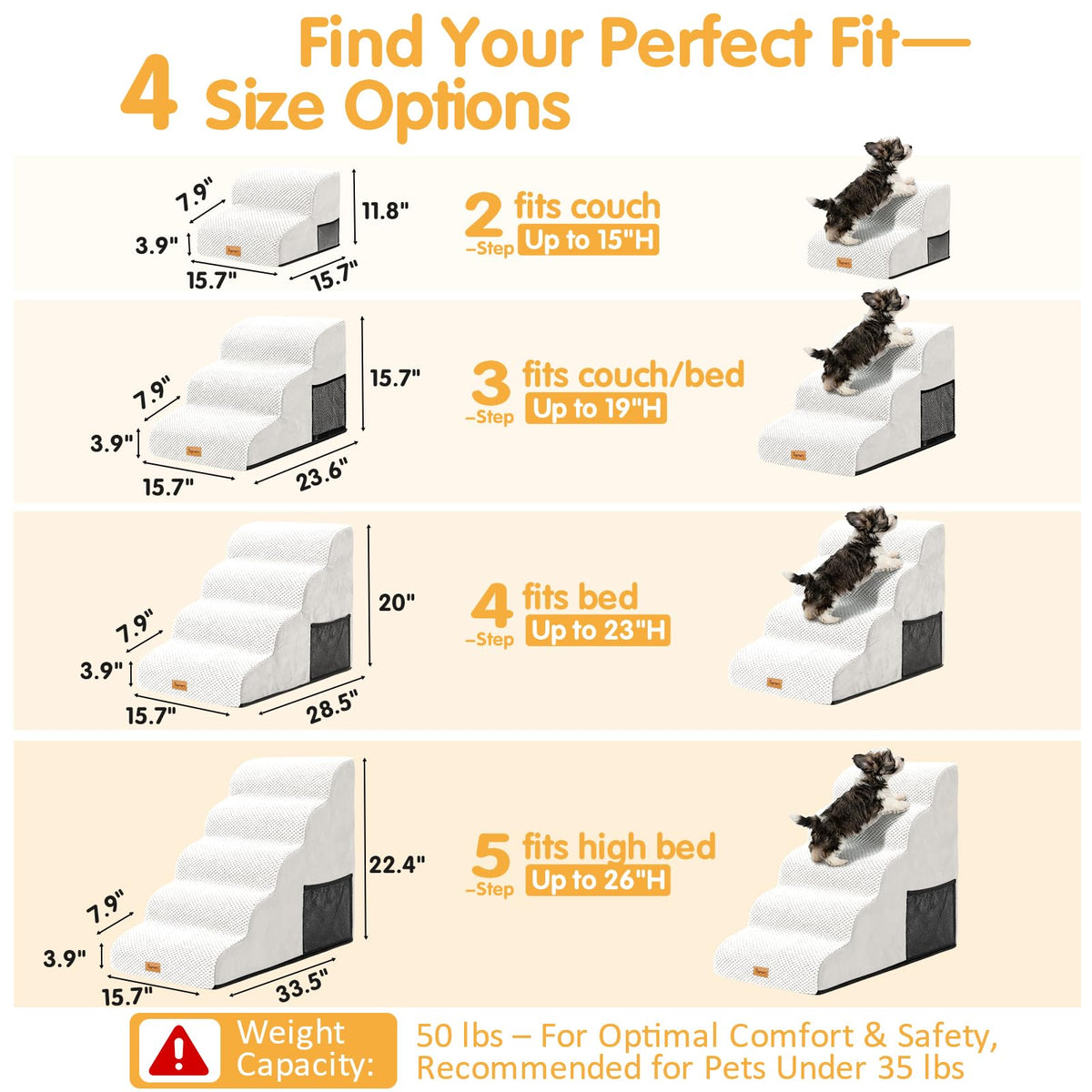 3 Tiers Foam Dog Ramps (White / 23.6*15.7*15.7)