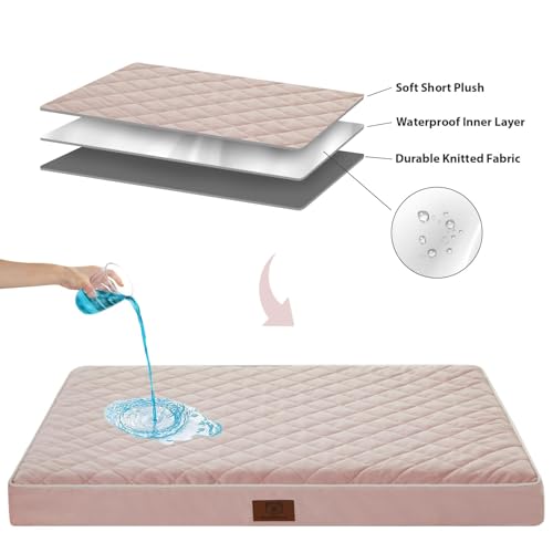 Orthopedic Waterproof XL Dog Bed for Crate Cozy Sleep (Pink / 41"L x 27"W x 4"Th)