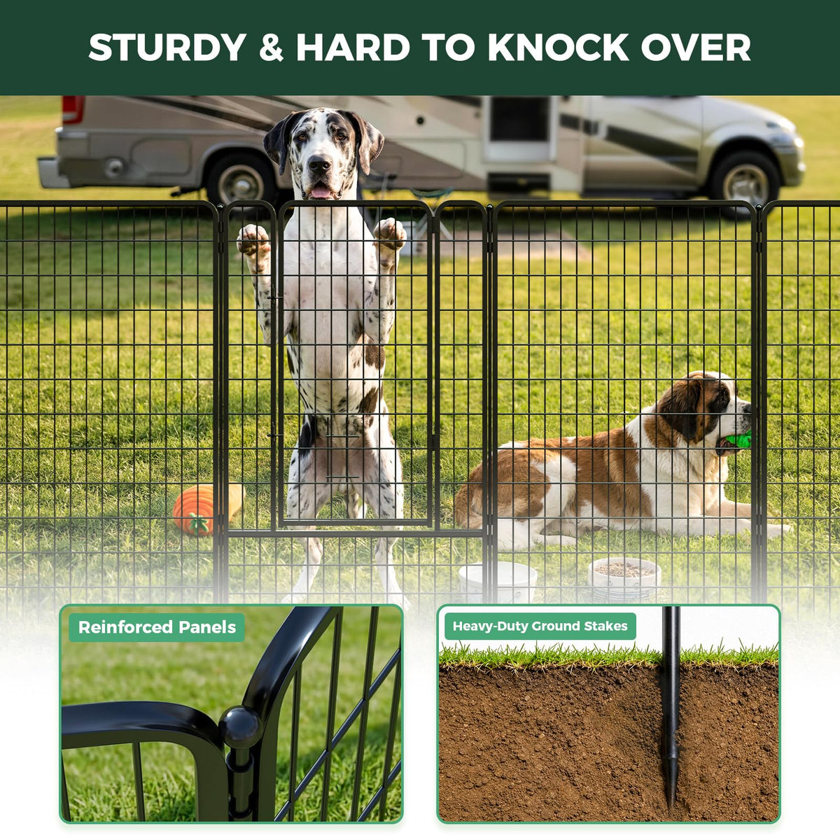 Rollick Dog Playpen with RV Step Grid for RV Camping (Black / 50"H)