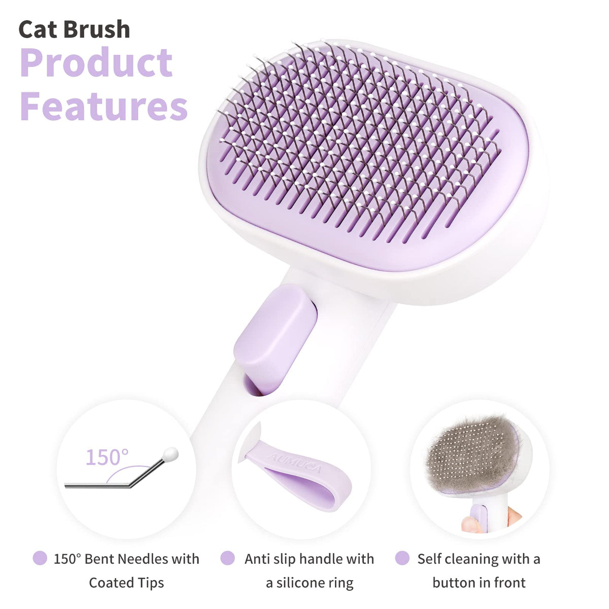 Cat and Dog Grooming Brush for Shedding (Purple)
