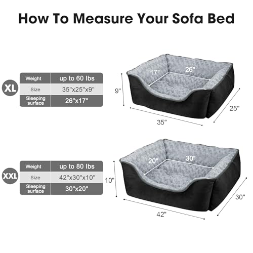 Rectangle Dog Bed for Large Medium Small Dogs (Black / XXL(42"x 30"x 10"))