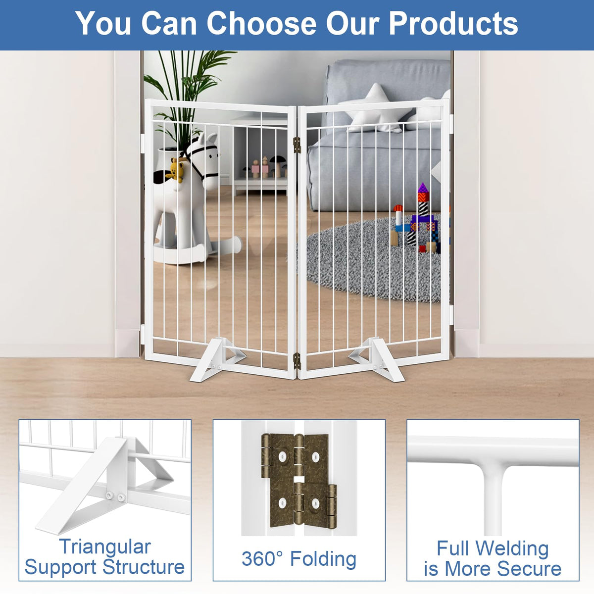 Full Metal Freestanding Dog Gate for Indoor & Outdoor (White / 【2 Panels】40"W×32"H)