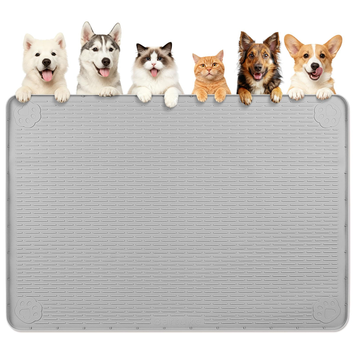 Dog Food Mat 57''x40'' Extra Large Dog Mat for Food and Water (57"L x 40"W / Light Grey)