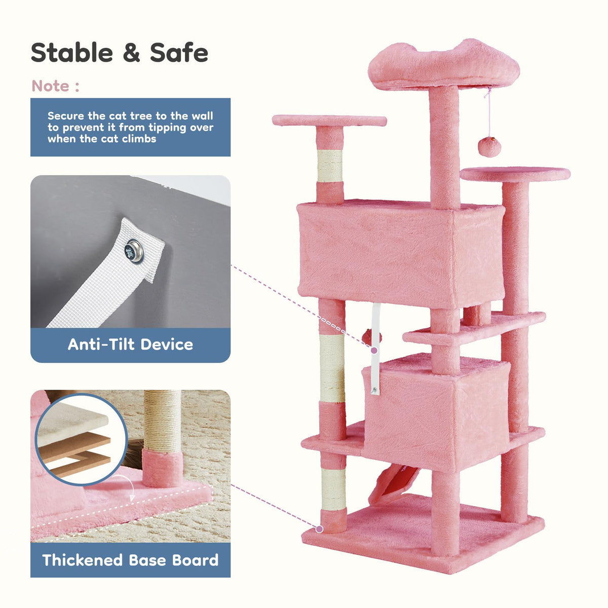 54 inch Cat Tree Tower with Scratching Posts (Pink / 54 Inch)