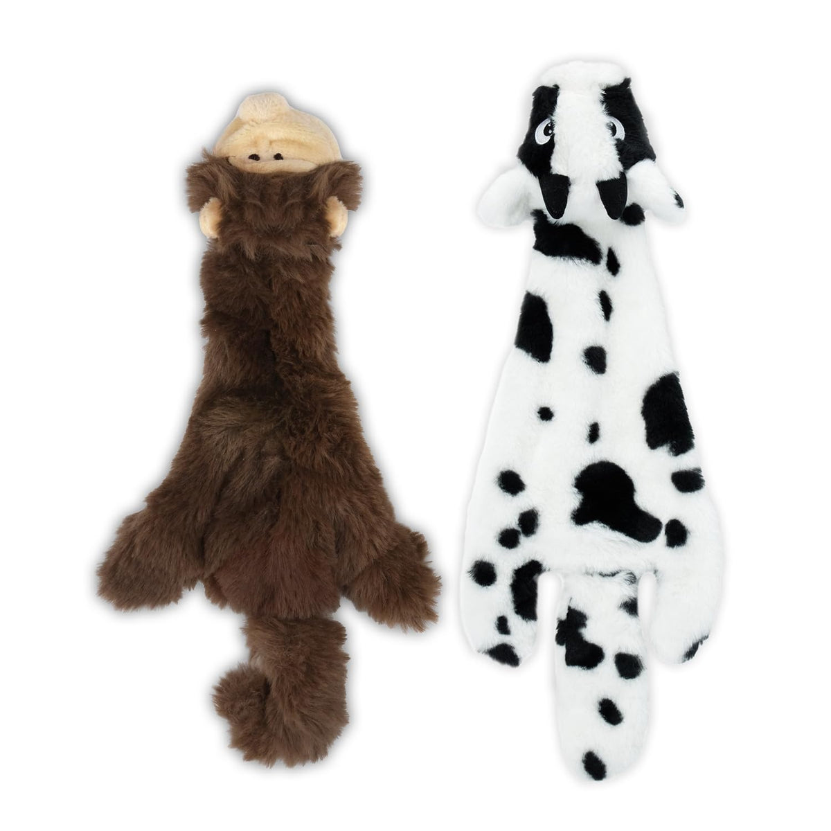 2-in-1 Stuffless Squeaky Dog Toy - Cow, Monkey, Medium (Multicolor/Monkey & Cow / Medium)