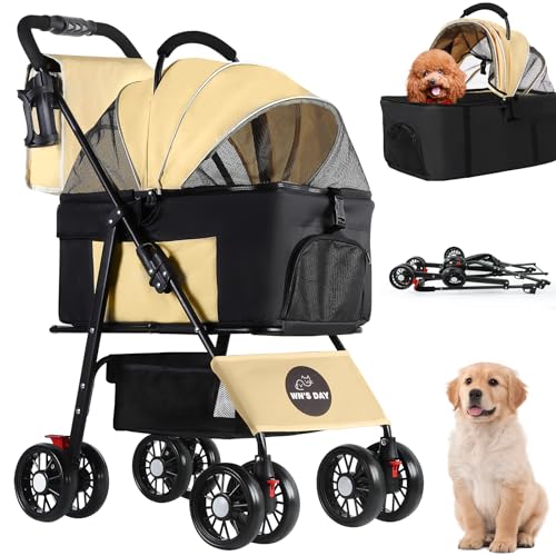 3 in 1 Cat Dog Stroller for Medium Dogs 20 lbs (Brown)