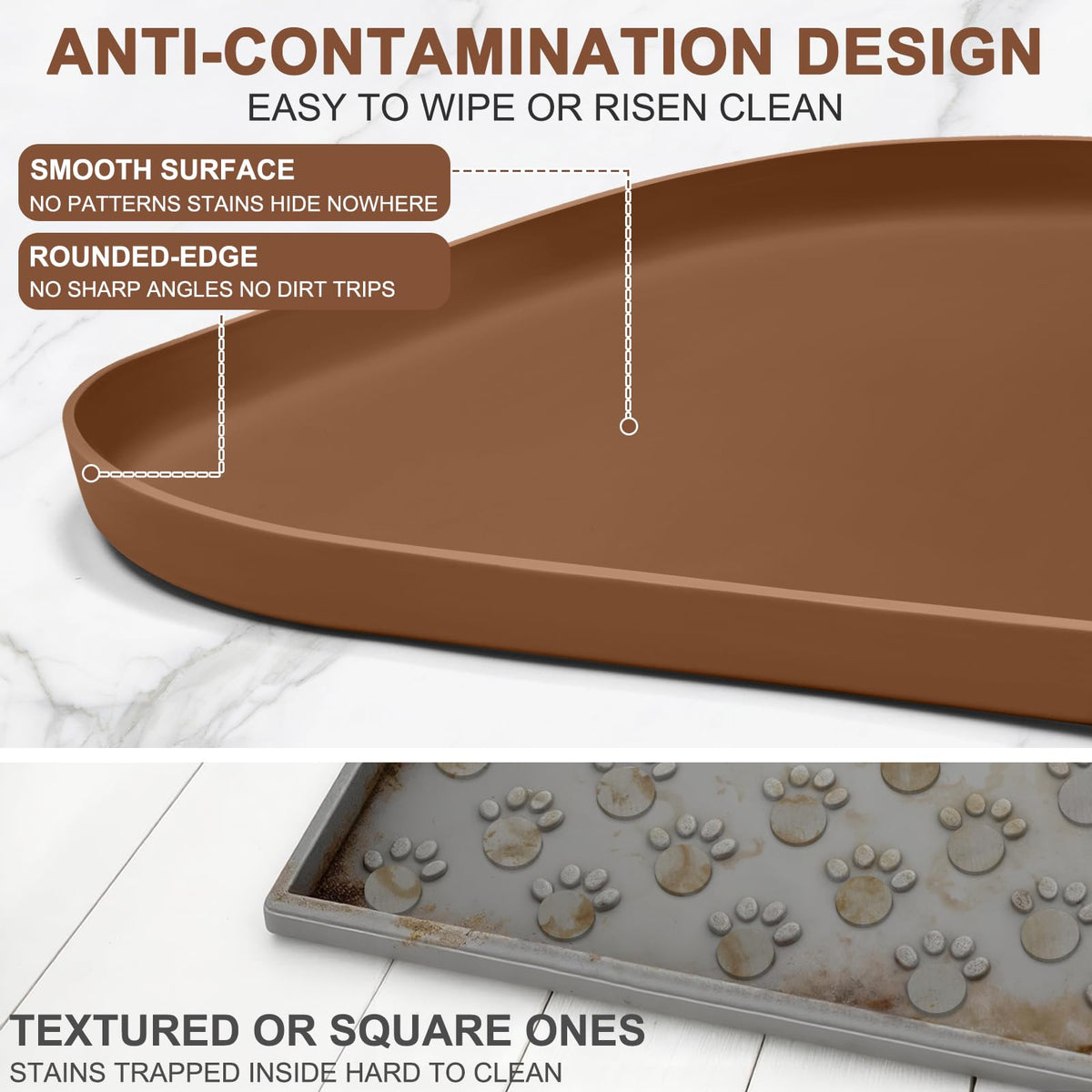 Waterproof Silicone Pet Food Mat with Raised Edge for Dog & Cat (Brown / 36"L x 24"W)