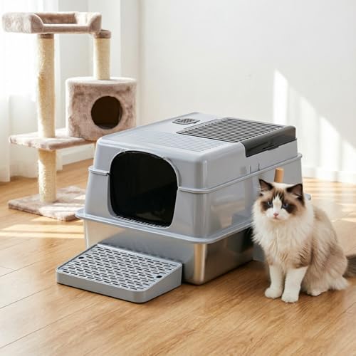 Stainless Steel Litter BoxWith Lid (XXXL:27.7"L x 19.7"W x 15.7"H)