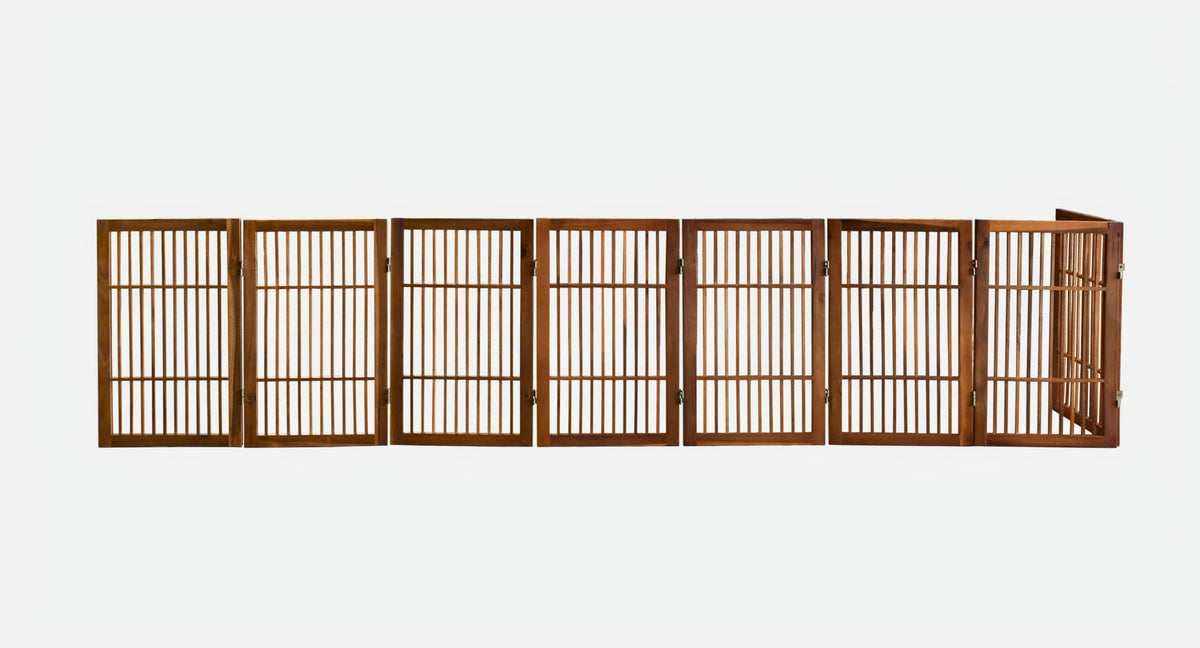 Pet Dog Gate Freestanding (8 Panel 30" Tall / Brown Pet Gate)