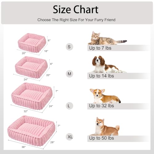 Orthopedic Large Dog Bed Calming Pet Sofa Bed 36''x28'' Pink (Pink / 36"L x 28"W x 7"Th)