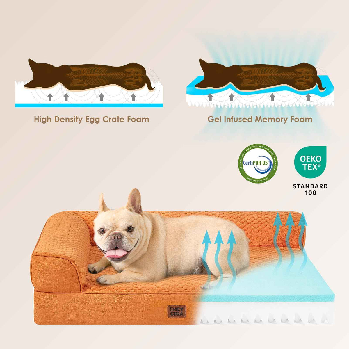 Memory Foam Dog Bed for Crate (Pumpkin / 41.0"L x 27.0"W x 6.5"Th)