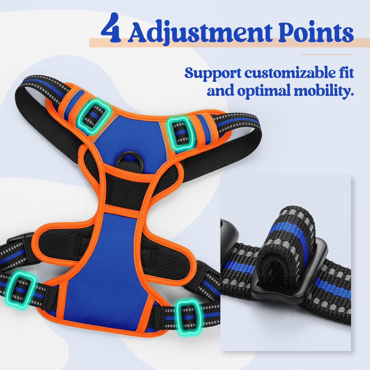 Dog Harness No Pull for Small Dogs with 2 Leash Clips (Small / Blue & Orange)