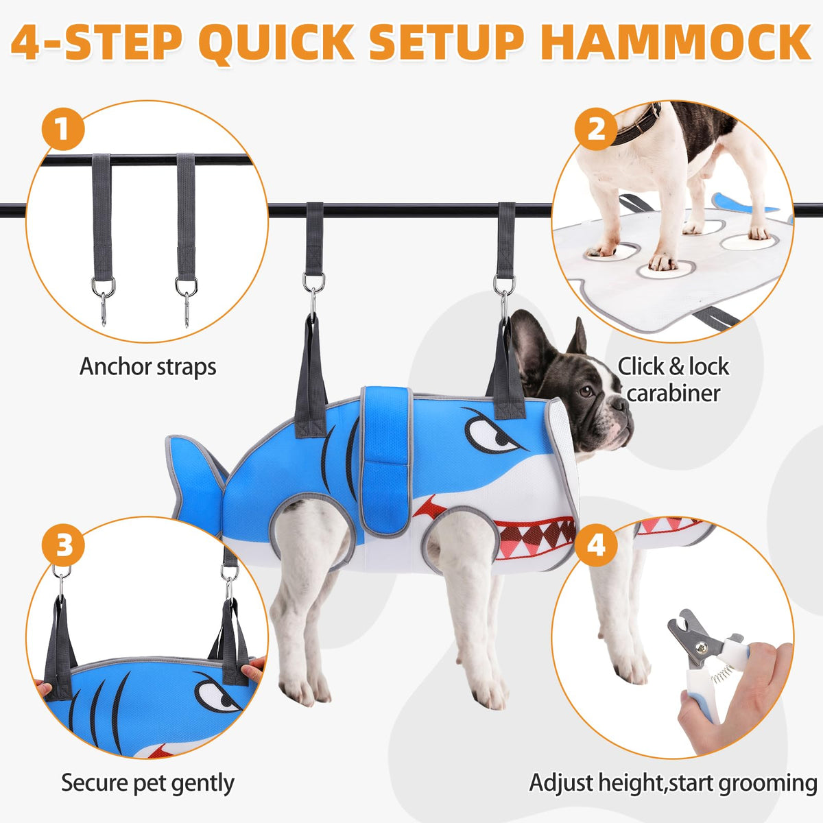 Dog Grooming Hammock for Small Dogs Cats (X-Small / Blue Shark)