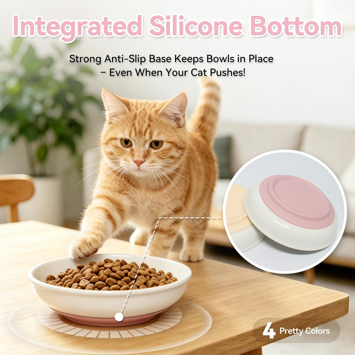 4 Pack Ceramic Cat Bowls with Silicone Base