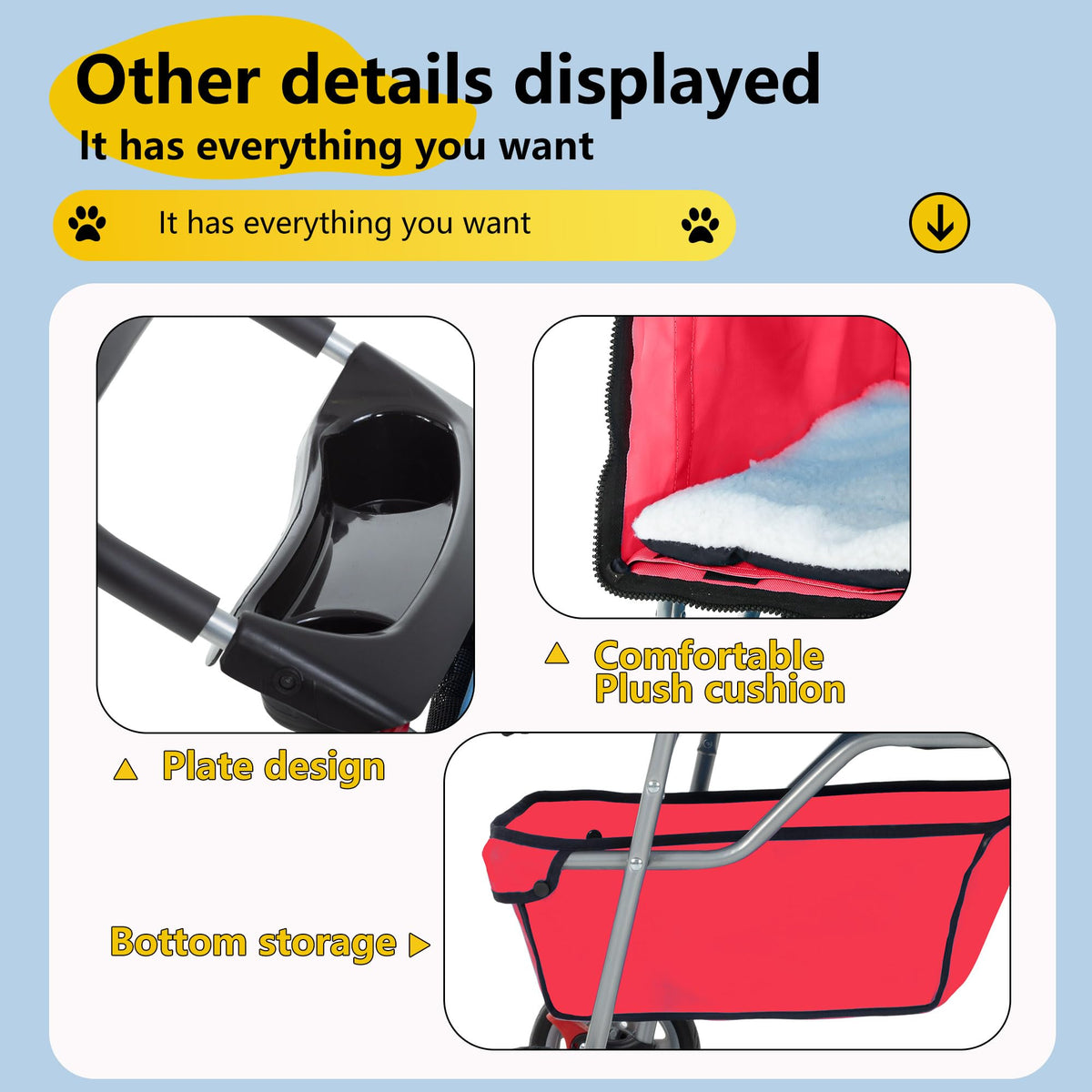 4 Wheel Foldable Pet Stroller (Red / 4 Wheels)
