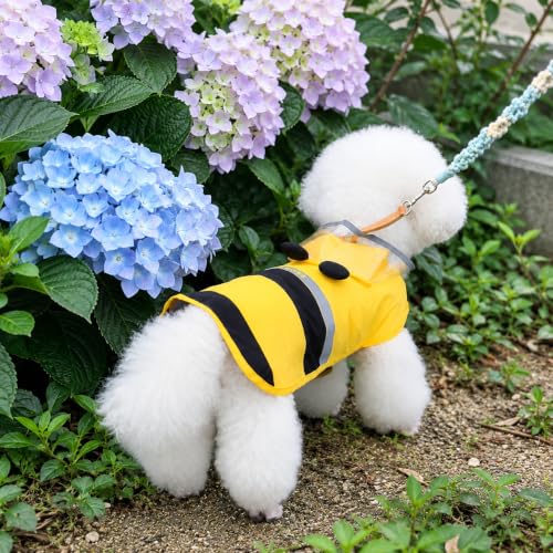 Dog Raincoat Waterproof Reflective Adjustable Hooded Dog Rain Coat with Leash Hole (Yellow Bee / X-Large(37-55lb))