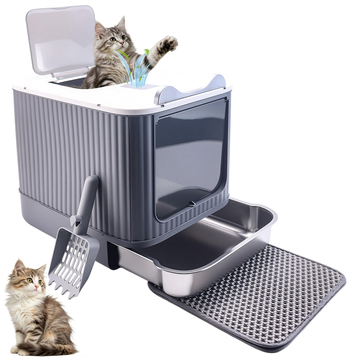 Stainless Steel Cat Litter Box Enclosed (White)