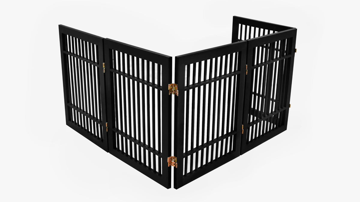 Pet Dog Gate Freestanding (5 Panel 24" Tall / Black Pet Gate)