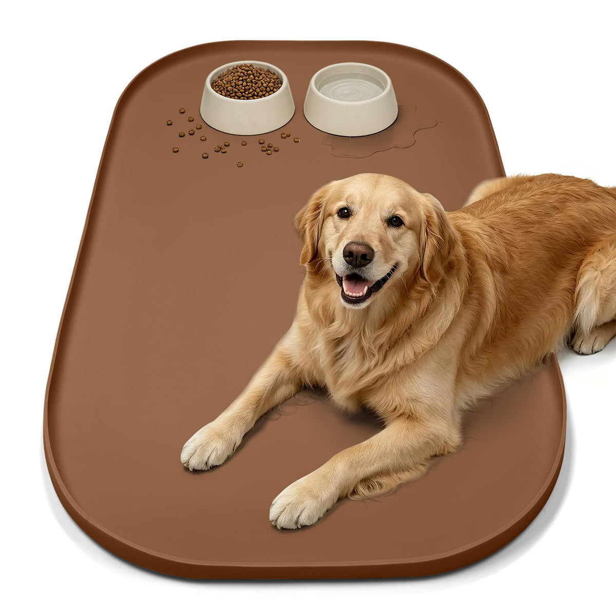 Waterproof Silicone Pet Food Mat with Raised Edge for Dog & Cat (Brown / 36"L x 24"W)