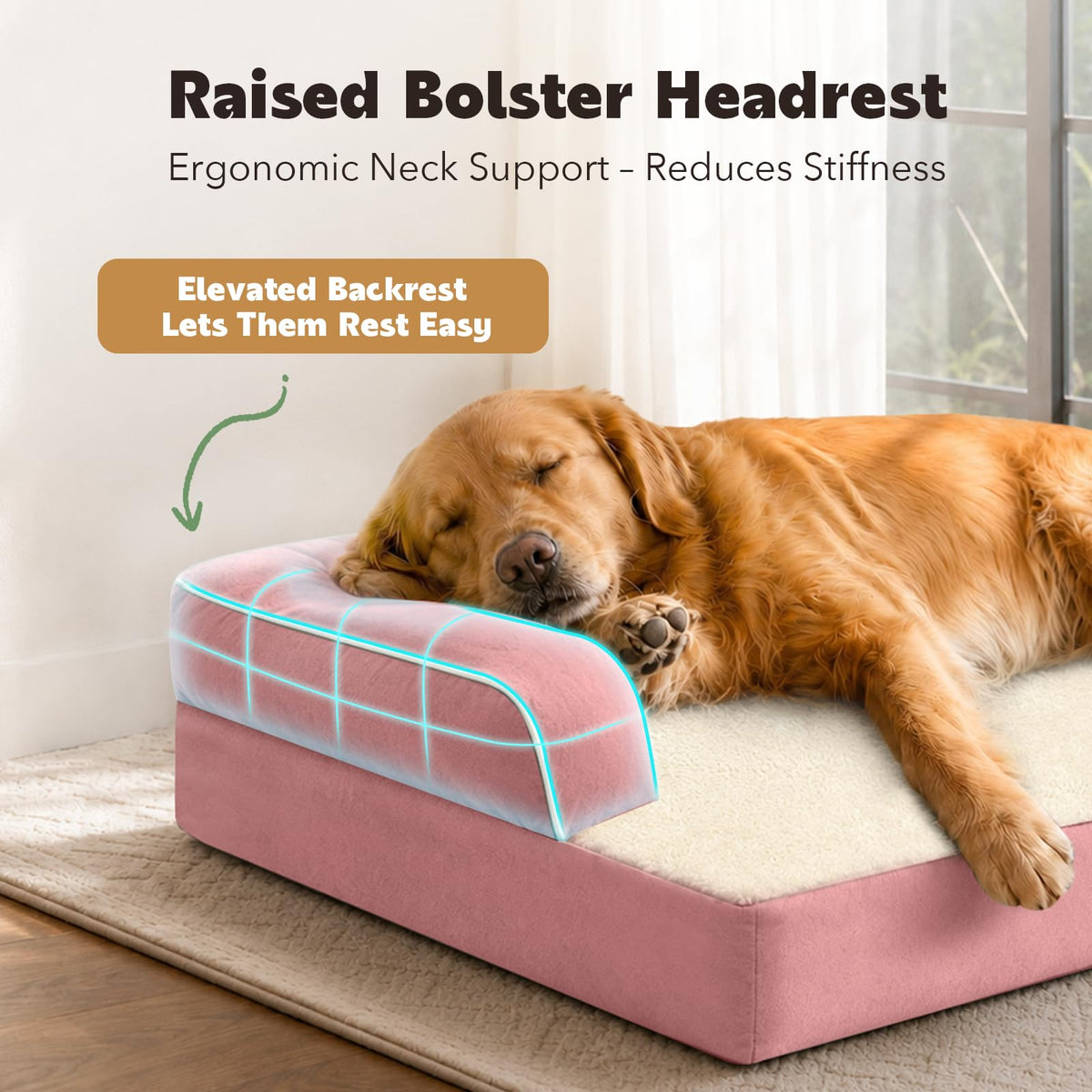 Orthopedic Comfy Pet Sofa Dog Bed with Bolster for Small Dogs Cats (24.0"L x 18.0"W x 6"Th / Pink)