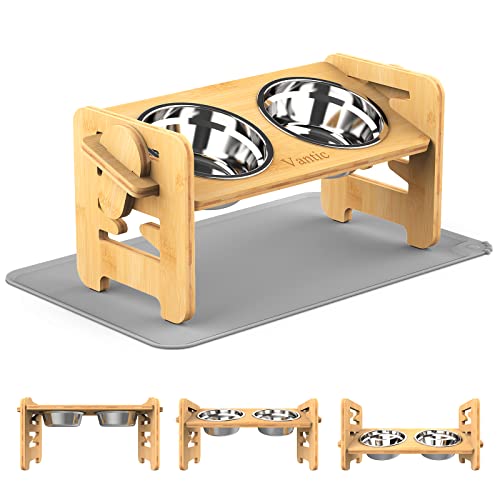 Elevated Dog Bowls with Mat (Bamboo / Small)