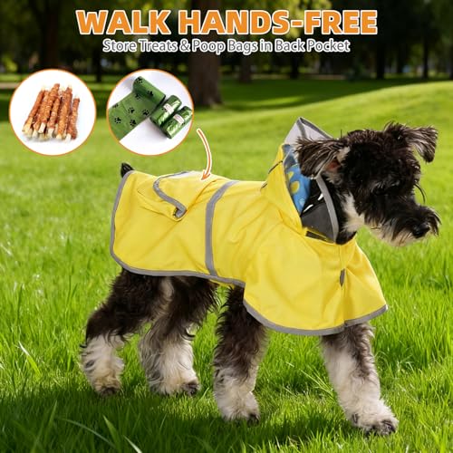 2-in-1 Reversible Medium Dog Raincoat, Hooded Rain Jacket Poncho (M:15-25lbs / YELLOW)