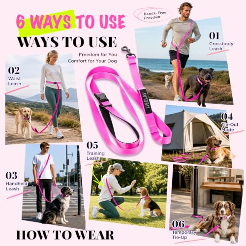 Hands Free Dog Leash (5.9-8.2 FT Rose Pink)