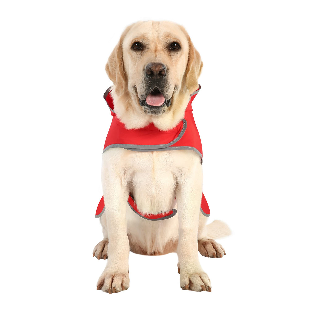 Dog Raincoat for Large Dogs Waterproof Jacket Hooded Rain Coats with Reflective Strips Leash Hole & Poncho Adjustable Fit (Red / Large)